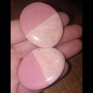 80s Vintage 2 Tone Pink Stud Large Earrings.  Ceramic.